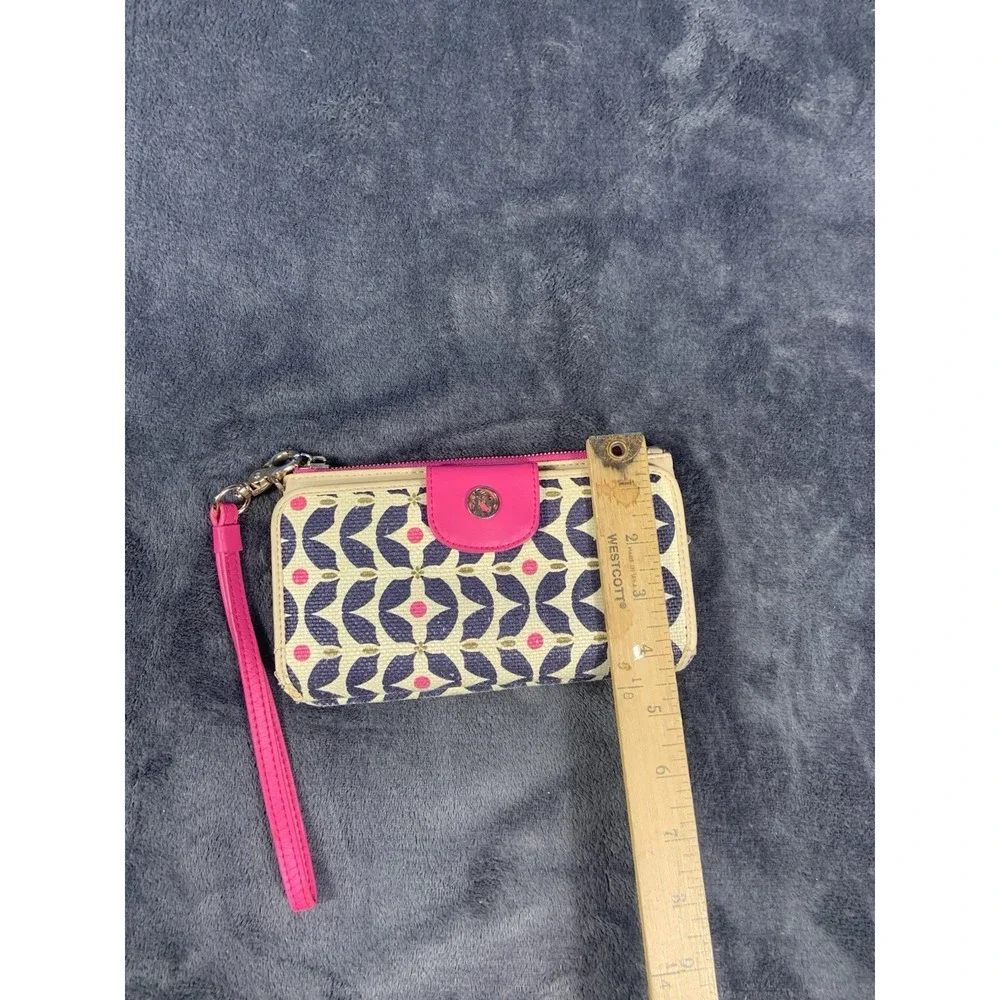 Spartina 449 Snap Wallet Genuine Leather Wristlet Pink Accents Geometric Design